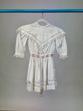 Antique Edwardian Child Children  s Little Girl Dress Cotton Lace Pink Satin Ties