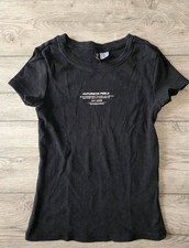 H&M XS T-Shirt Schwarz Schriftzug Print Rippstrick Kurzarm