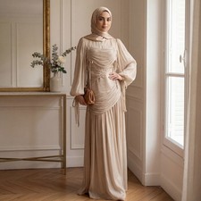 Dubai Women Long Dress Evening Maxi Robe Modest Muslim Islamic Elegant Gown Prom