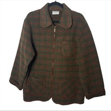 Alfred Dunner Women s Plaid Wool Blend Zip Jacket Green Red Size 12 USA Made