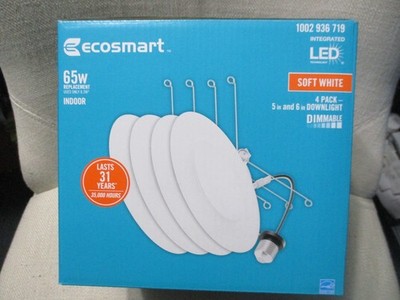 4 pack Ecosmart 65w 5  - 6'' Downlight Dimmable Soft White Screw-in Base NEW