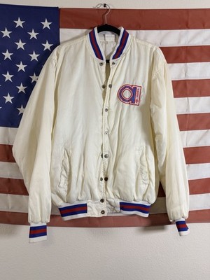 Vtg Rare 80s Adidas RUN DMC Satin Bomber Jacket USA White Mens Large Has Flaws
