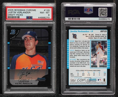 2005 Bowman Draft Chrome Justin Verlander #BDP129 PSA 8 Rookie RC