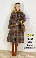 4PCS For Fashion Royalty Integrity Poppy Parker NuFace Dolls Coat Shoes Bag 1/6