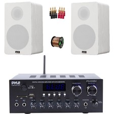 Pyle PDA69BU Home Audio Amp Receiver, 2x 6.5 240W HiFi Speakers, Banana Plugs