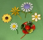Lot of 6 vintage Enameled Metal Flower Brooches Costume Jewelry Brooch