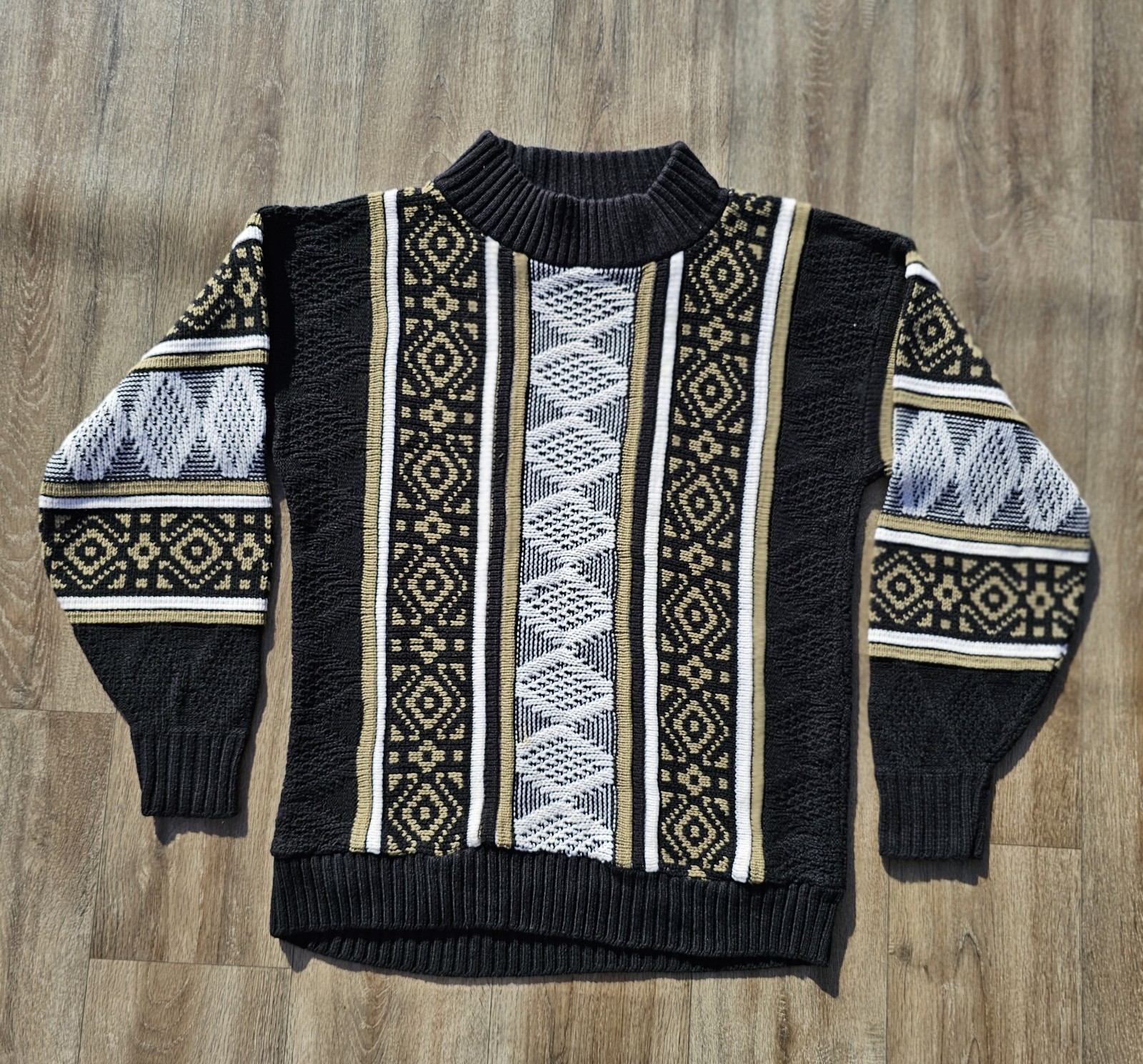 Vtg 80’s Geometric Patterned Pullover Sweater Bla… - image 1