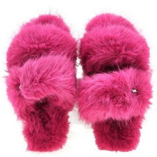 Michael Kors Tula Slide Deep Fuchsia Pink Slippers MK 9 M Faux Fur Slip On NEW