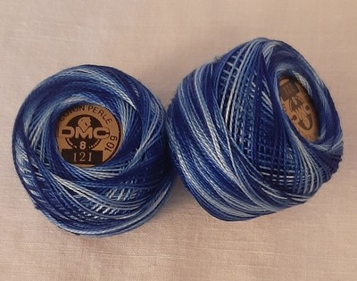 2 DMC Perle Cotton Thread Balls 10g Size 8 100% Cotton VARIEGATED BLUE OMBRE