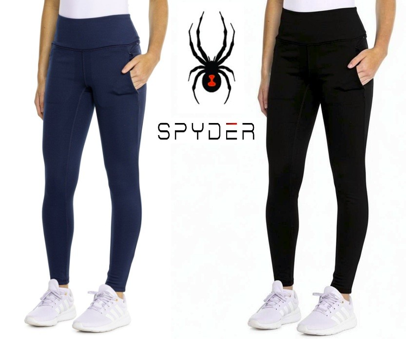 Legging Spyder Moto Híbrido Bolsillos Forrados Cepillados Para Mujer Gimnasio Activo AZUL MARINO NEGRO