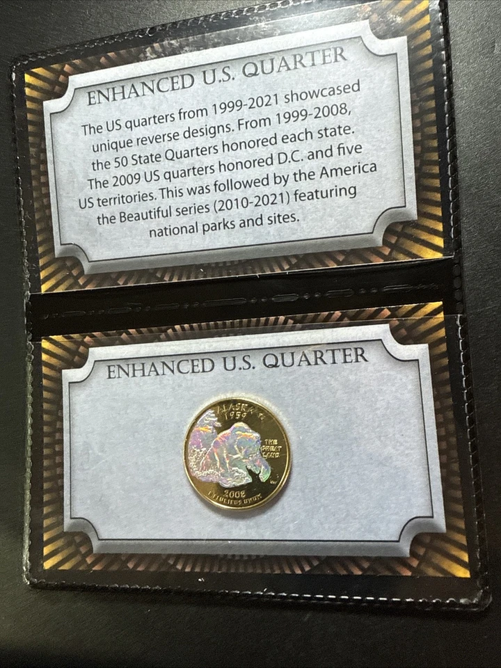 2008 Alaska Genuine U.S. Quarter Coin 24K Gold Plated Prism Hologram & Card - Image 3 of 4