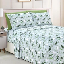 Elegant Comfort Luxury Soft Bed Sheets Holiday King, Plaid Moose Green 