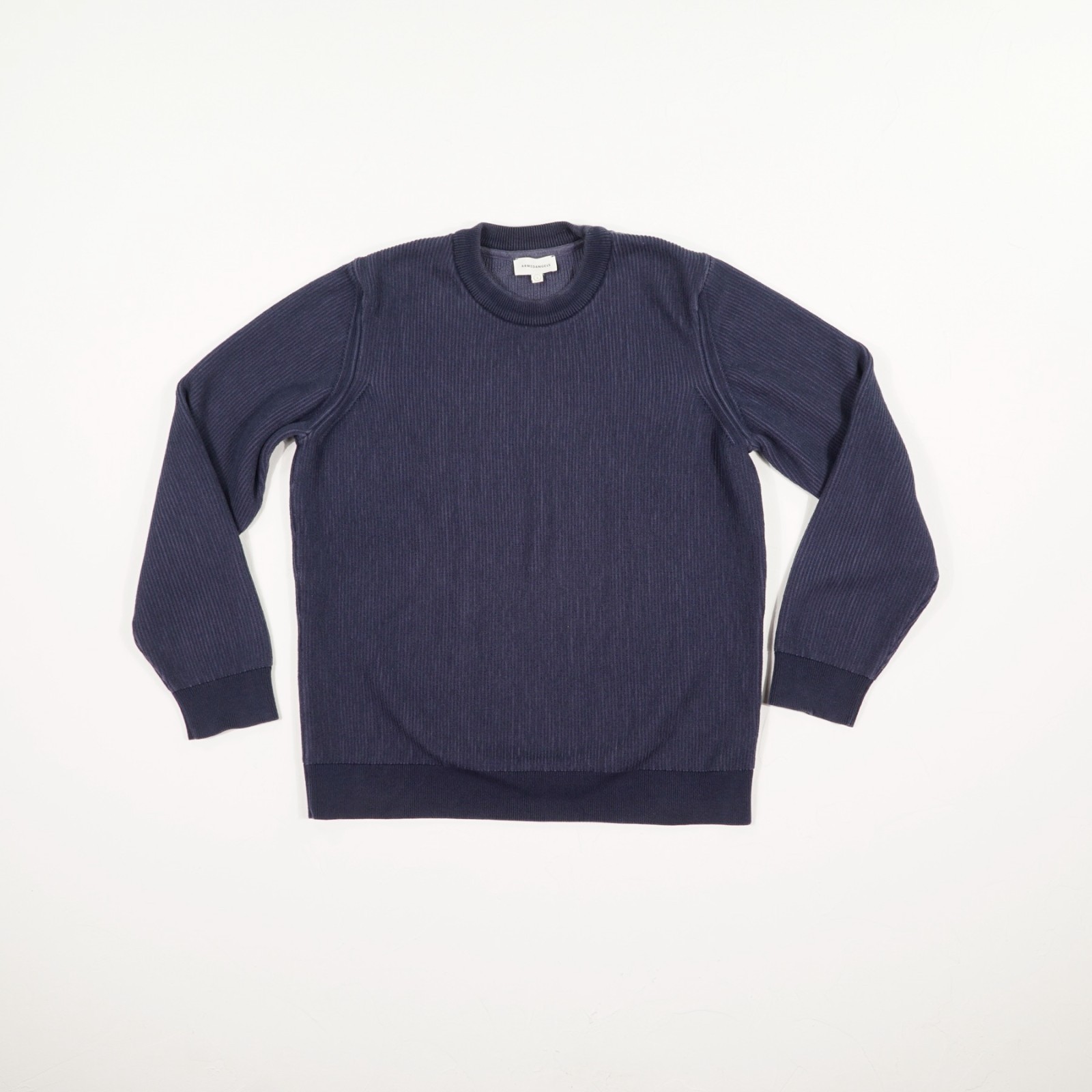 Jersey hombre ARMEDANGELS talla L azul algodón orgánico punto acanalado cuello redondo manga larga