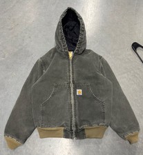 Vintage Carhartt Kids Jacket Size Y Medium   Moss Green Hooded Duck Canvas Coat