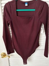 NWT Old Navy Women s Size Medium Brown Ribbed Long Sleeve Square-Neck Bodysuit