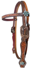 Showman Browband Headstall w/ Floral Turquoise Conchos Western Horse Tack 14089