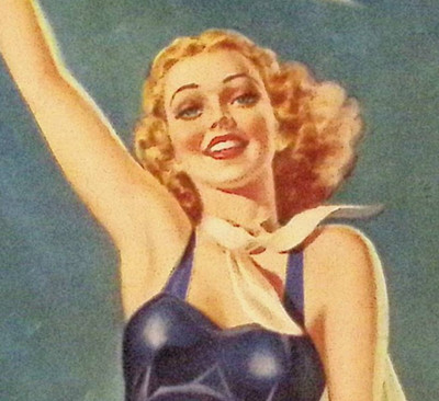 VTG Art Deco Beautiful Women Litho Hi There Debutante Dbl Sided
