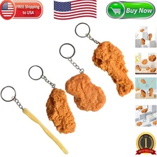 Exquisite Food Keychain Set: 4 pcs of Fun Chicken & Fries - Perfect for Gifting