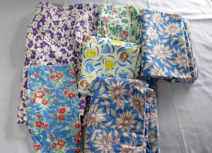 2 BLUE VINTAGE OPEN FEEDSACKS 36"x24" and 4 OTHER PIECES GOOD SHAPE FOR AGE