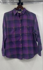 L.L. Bean Plaid Button Down Shirt Women's Large Purple Made In USA