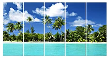 Palm Tree/Seascape easy hang 5 piece mounted canvas wall art/Surpassed stretched