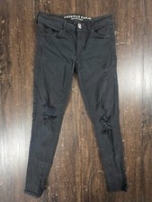 American Eagle Jegging Womens 4 Black Distressed Stretch Jeans