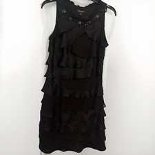 Little Black Dress Size 6 Tiered Flounce Embellished Neckline Office Party