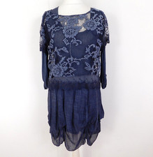 Made in Italy Blue Layered Tunic Top Dress Size 12 Lace Handkerchief Hem