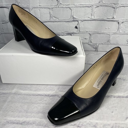 Etienne Aigner Strada Pumps Size 7.5N Black Leather Patent Cap Toe Slip On Heels - Picture 3 of 13