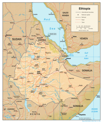 Ethiopia Physical Geography Physiographic Map Country Nation Poster Print