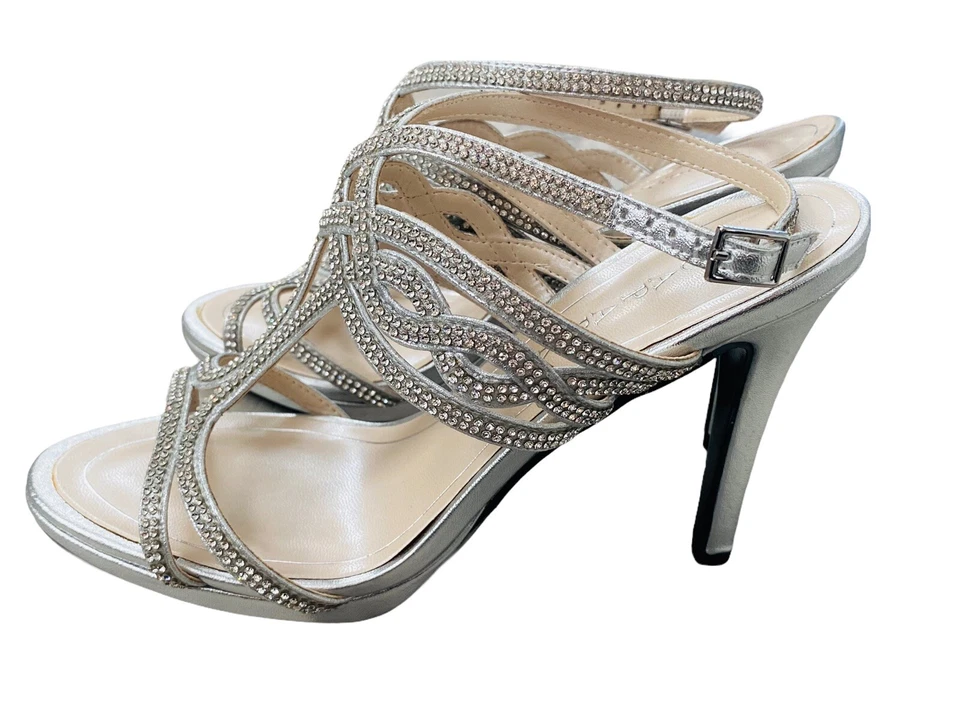 Caparros Heather女式6.5 B露趾新娘露背高跟鞋银色(A3) — 第 3/4 张图片