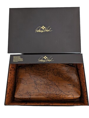 Patricia Nash Aritzo Leather Cosmetic Bag with Wristlet Strap-Signature Map