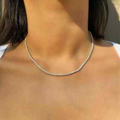 8Ct Round Cut Lab Created Diamond Choker Tennis Necklace 14K White Gold Plated