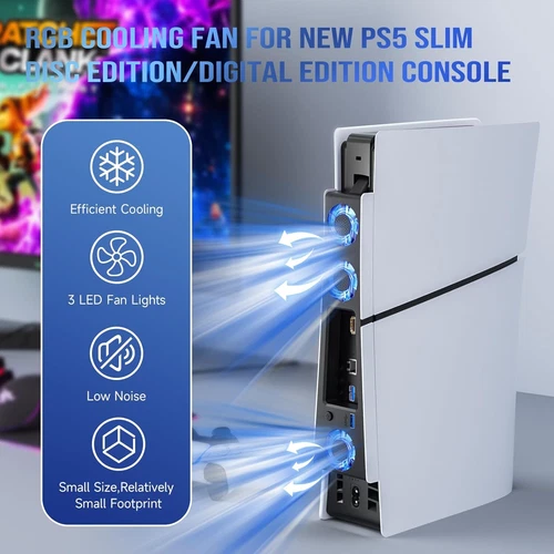 Ventola di Raffreddamento Silenziosa Doppia Velocità per Console PS5 Slim con Porta USB 3.0 Extra - Foto 4 di 12