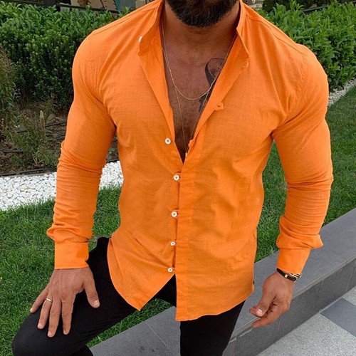 Mens Casual Cotton Linen Shirt Long Sleeve Loose Blouse Button Down Shirts Tops - Picture 9 of 10