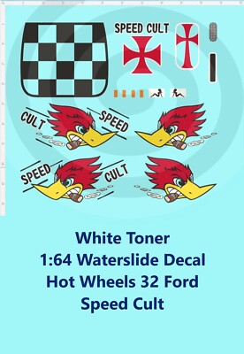 White Toner 1:64 Waterslide Decal 32 Ford 3 Window Speed Cult