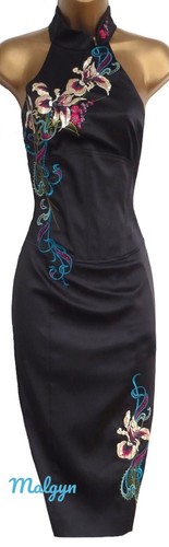 KAREN MILLEN ✩ STUNNING BLACK EMBROIDERED ORIENTAL CORSET WIGGLE DRESS ✩ UK 12 - Picture 2 of 7