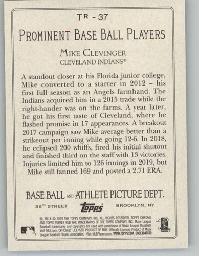 2020 Topps Update Turkey Red '20 #TR37 Mike Clevinger (ref 154942) - Picture 2 of 2