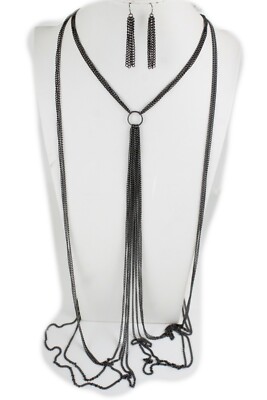 Women Day Fashion Jewelry Set Black Metal Body Chain Dress Necklace Ring  Charm | eBay