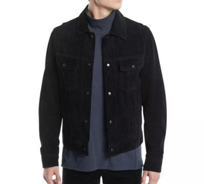 Black Leather Trucker Jacket for Men Pure Suede Custom Made Size XS S M L XL 2XL