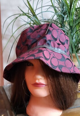 C0ACH Signature Monogram Canvas Bucket Hat With Brown Leather Trim Size M/L