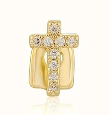 Custom Fit 14K Gold Plated Iced Cross Gap Tooth Teeth Cap Grillz Grill with Mold