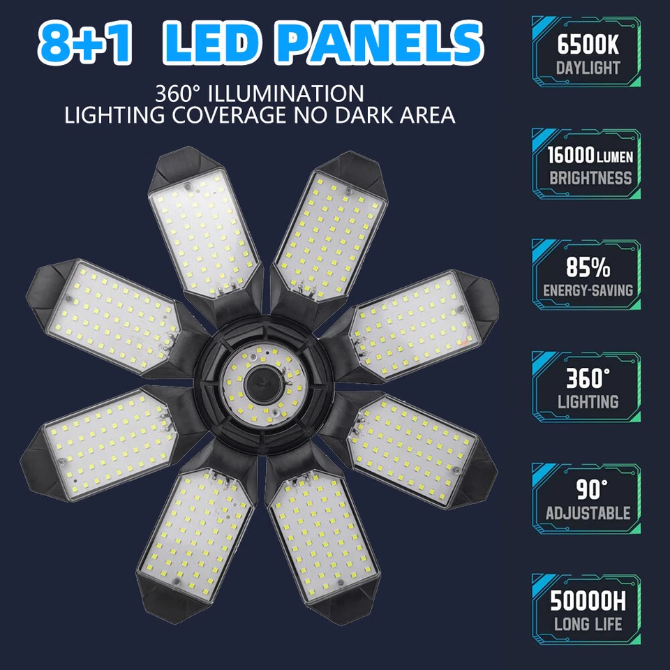 8 Panels Led Garage Light Deformable Ceiling Lamp For Workshop Warehouse - Image 4 of 4
