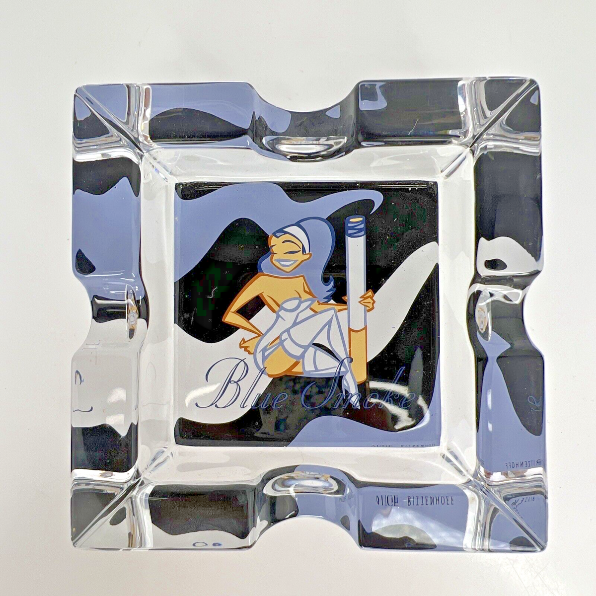 RITZENHOFF Ashtray BLUE SMOKE Smoking Lead Crystal Glass Designed