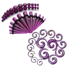 12-54PC Ear Stretching Kit 14G-00G Ear Gauges Set Acrylic Tapers Spiral Plugs