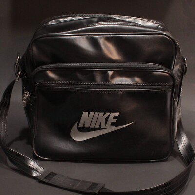Vintage Nike Faux Leather Shoulder Bag Black Gray Tag 1980’s early 1990’s 