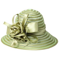 Green Wide Brim Sun Hats For Women Floppy Cap Elegant Flower Church Fedoras