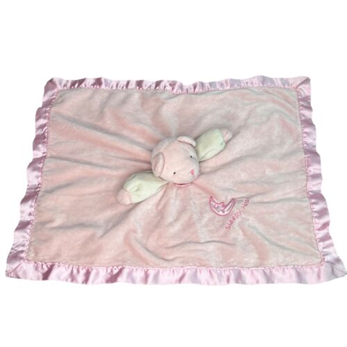 Mary Meyer Baby Pink Lovey Blanket With Stuffed Bear Head & Satin Trim Woobie