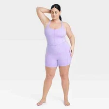 All in Motion Women's Brushed Sculpt Short Bodysuit UPF 50 Violet Purple XXL NEW