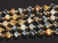 7-8MM Genuine Natural Yellow Blue Tiger Eye Beads AAA Faceted Cube Loose Beads